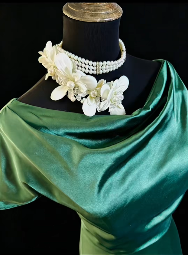 Elegant Emerald Green Satin Mermaid Party Dress Long Wedding Guest Dress SP2764