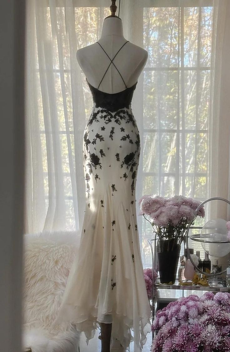 Classy Ivory Mermaid Spaghetti Strap Chiffon Appliques Beaded Prom Dress Evening Dress Y8782