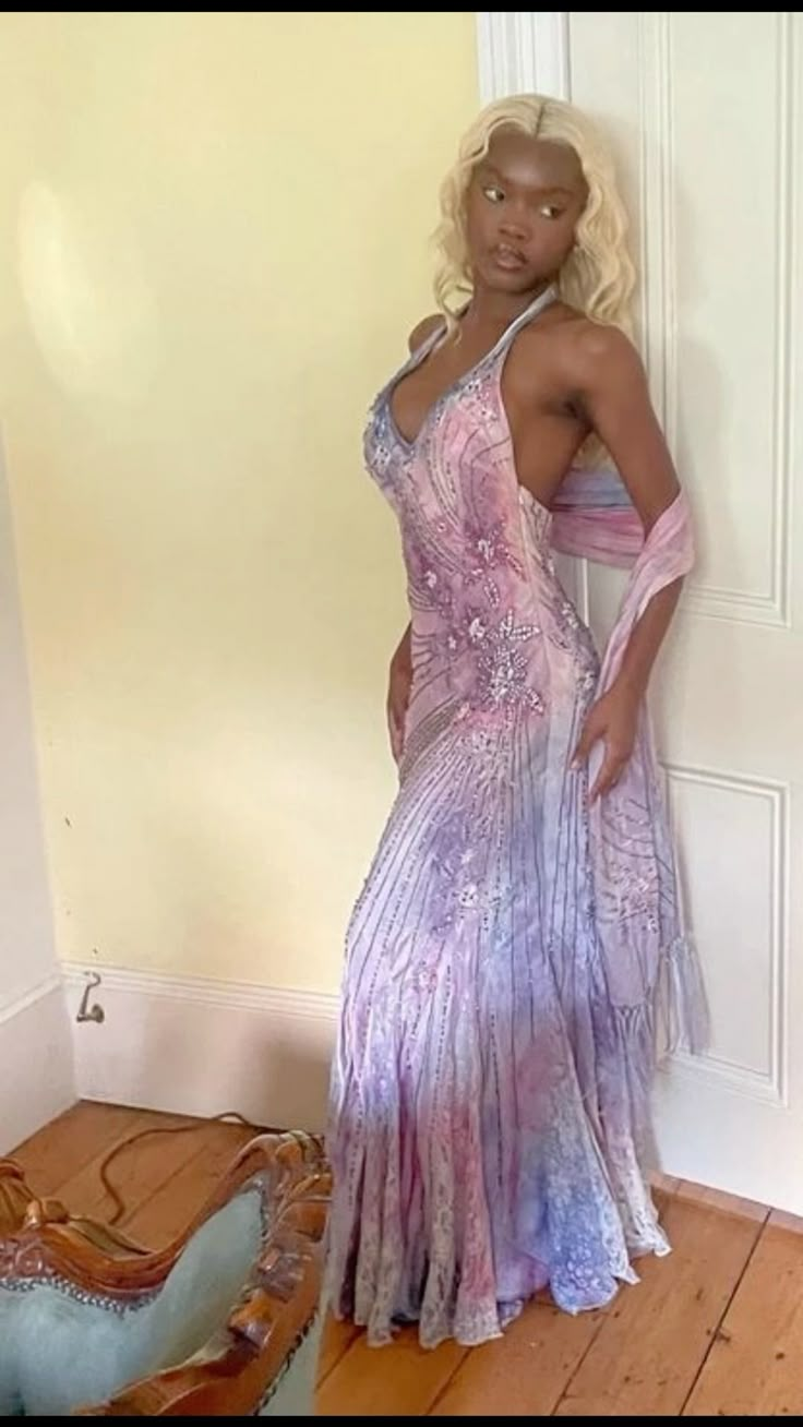 Glamorous Halter V Neck Chiffon Print Floral Beaded Mermaid Party Dress Long Birthday Prom Dresses SP1345