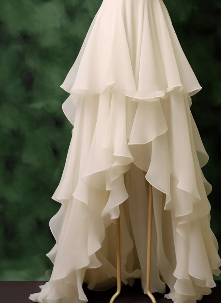 Pretty White Chiffon High Low Party Dress,Layered Wedding Prom Dress Y7749