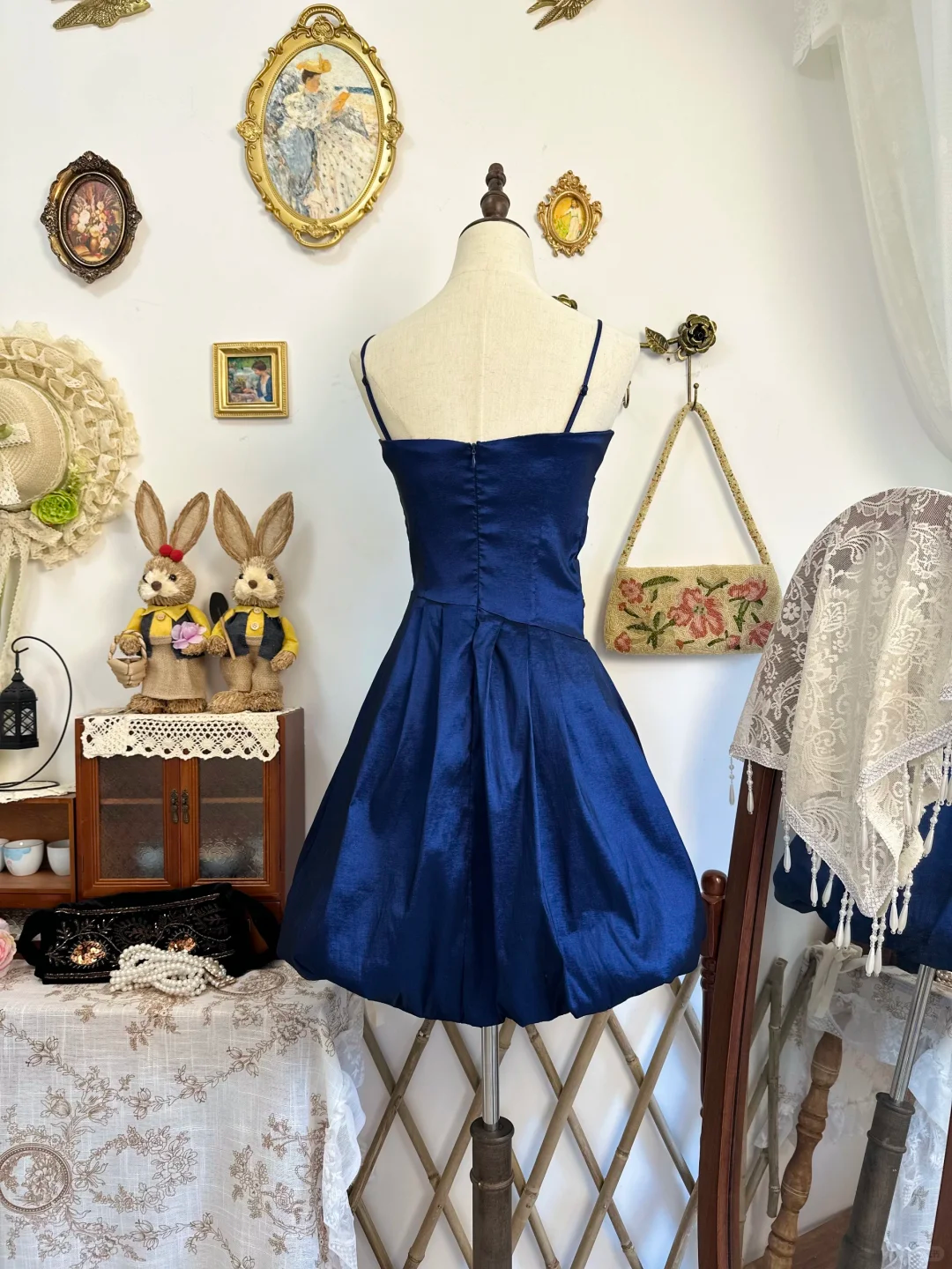 Elegant Spaghetti Straps Satin Pleated Blue Short Homecoming Dress Birthday Outfits Y9476