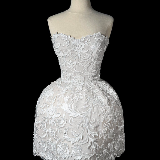 Classy Strapless White Lace Appliques A Line Short Homecoming Dress 20th Birthday Outfits SP60