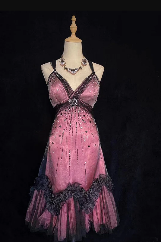 Vintage Spaghetti Strap Short A-Line Homecoming Dress Backless Beaded Cocktail Dress Y8913