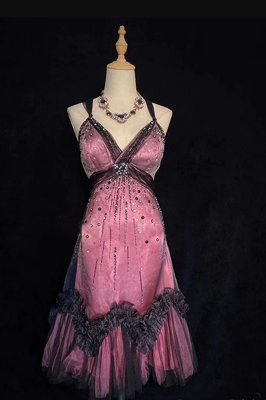 Vintage Spaghetti Strap Short A-Line Homecoming Dress Backless Beaded Cocktail Dress Y8913
