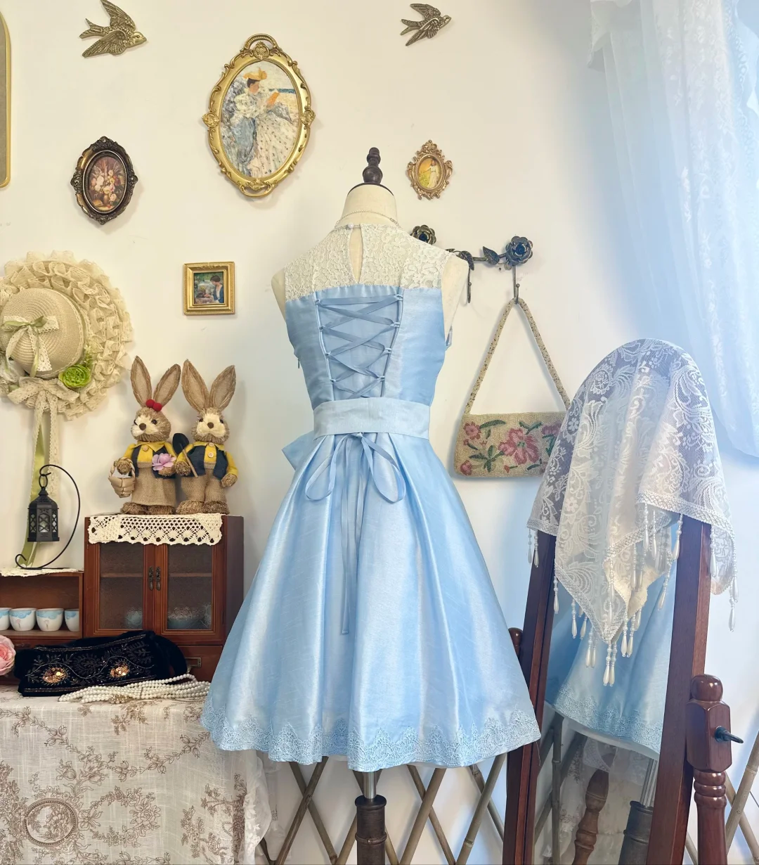 Simple Blue Satin Lace A Line Short Birthday Outfits Formal Homecoming Dress Y9475