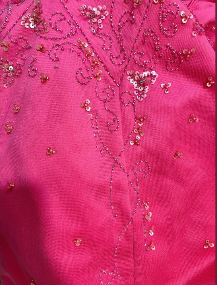 Charming Spaghetti Straps Satin Beaded Mermaid Prom Dress Hot Pink Long Party Dress SP409
