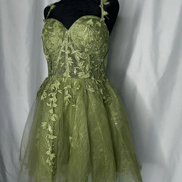 Vintage Green Tulle Appliques Short Homecoming Dress Cocktail Dressv Y9698