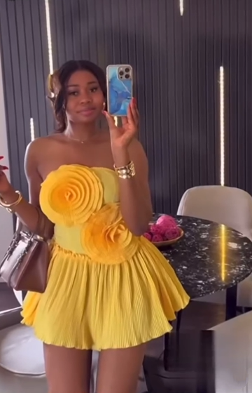 Cute Strapless Satin A Line Yellow Flowers Short Homecoming Dress 15th Birthday Outfits SP20
