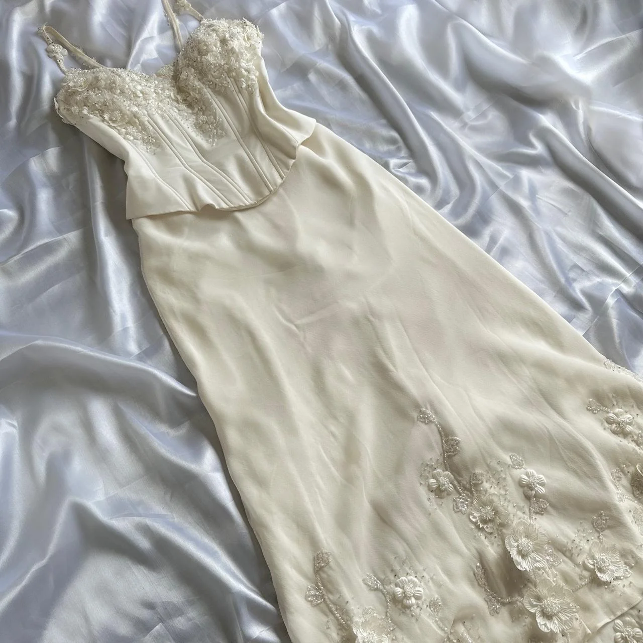 Elegant Ivory Spaghetti Straps Chiffon Appliques Mermaid Party Dress Long Evening Gown Y9769