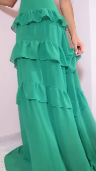 Emerald Green Deep V Neck Layered Ruffles Evening Dress,Backless Long Prom Dress Y8386