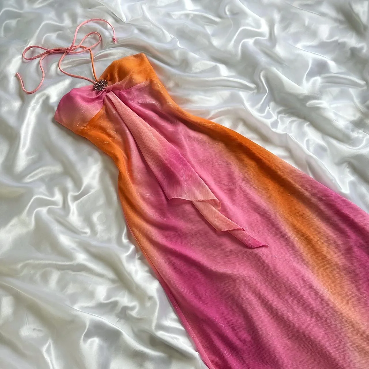 Pretty Colorful Ombre Chiffon Halter Long Party Gown Formal Evening Dress Y9768