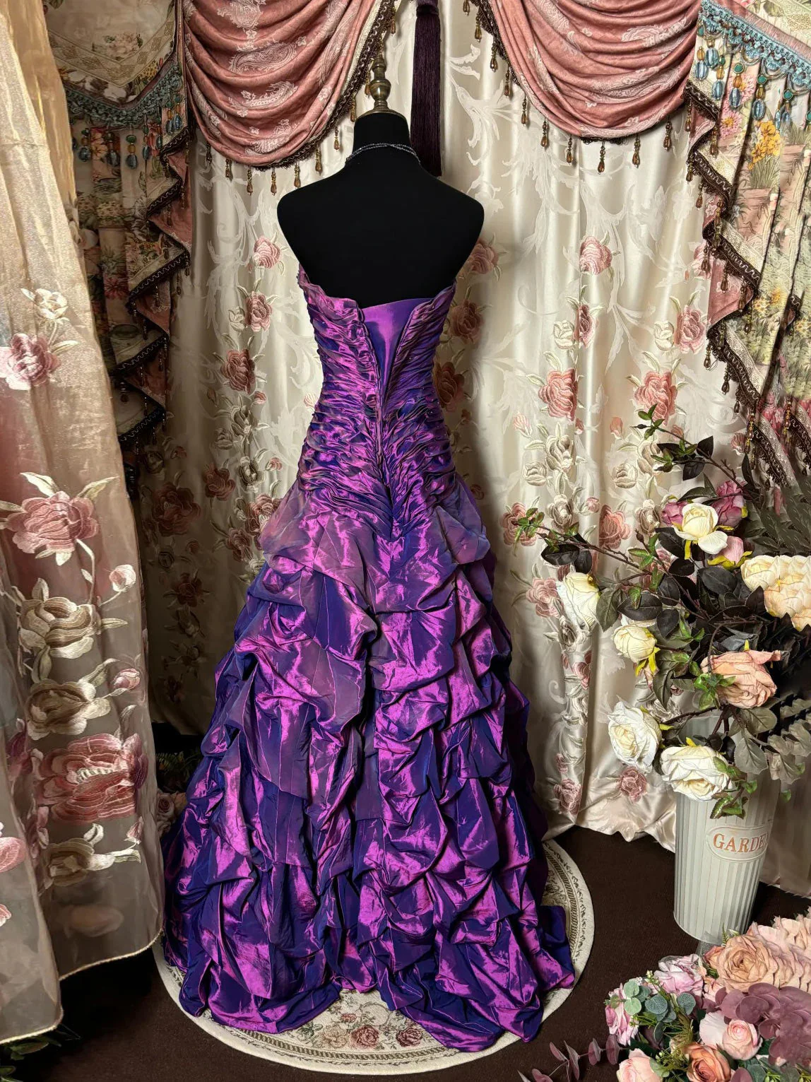Fashion Strapless Purple Satin Pleated Beaded Long Prom Dress Party Dress SP1377