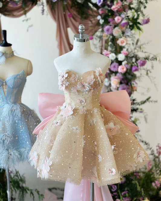Sweet Sweetheart Pink Floral Lace Homecoming Dress Short Birthday Outfits Ball Gown Y9137