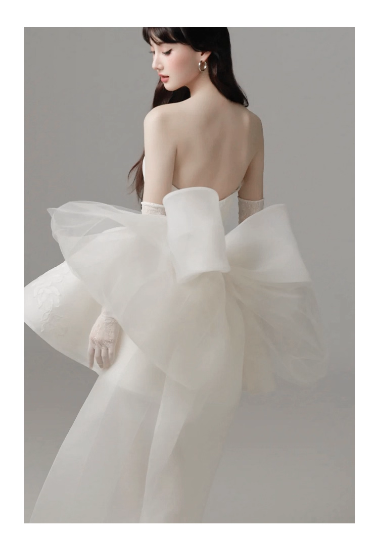 Classy Strapless Organza Appliques White A Line Short Homecoming Dress Formal Birthday Outfits With Bow Y9563