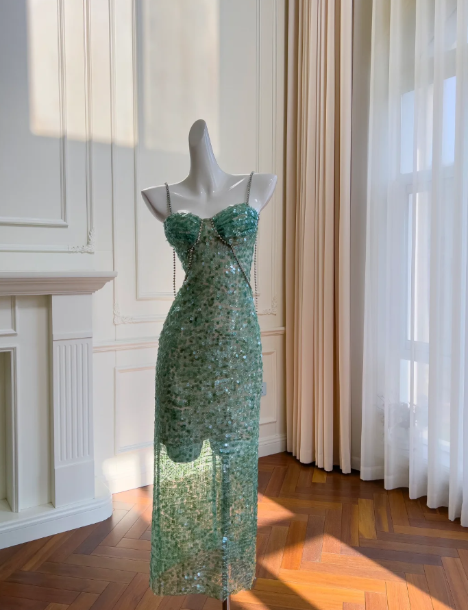 Sparkly Green Sequin Beaded Evening Dress,Sexy Prom Dress Y8578