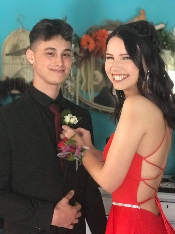 Simple Red A-line Prom Dress,Lace-up Back Evening Dress Y6547