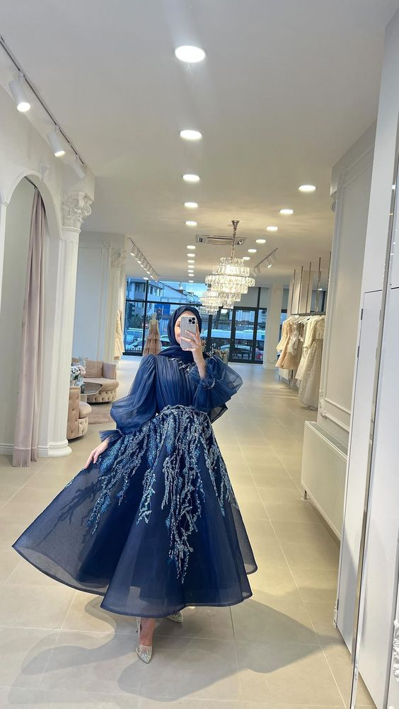 Modest A-line Long Sleeves Prom Dress,Muslim Dress Y6955