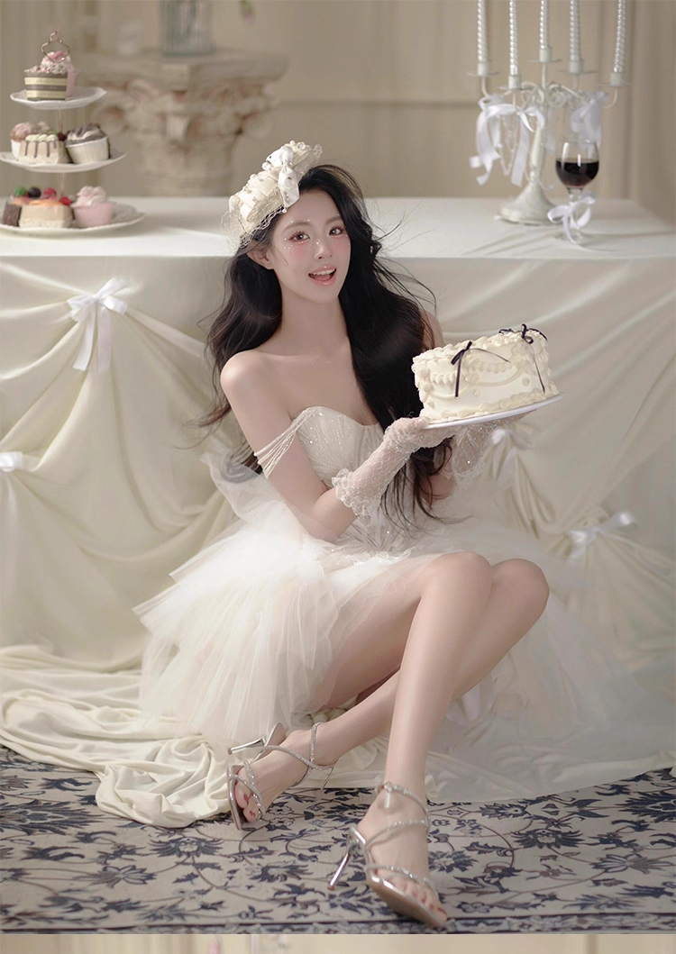 Pretty White Tulle Lace Short Formal 18th Birthday Outfits Homecoming Dress With Gloves Y9364