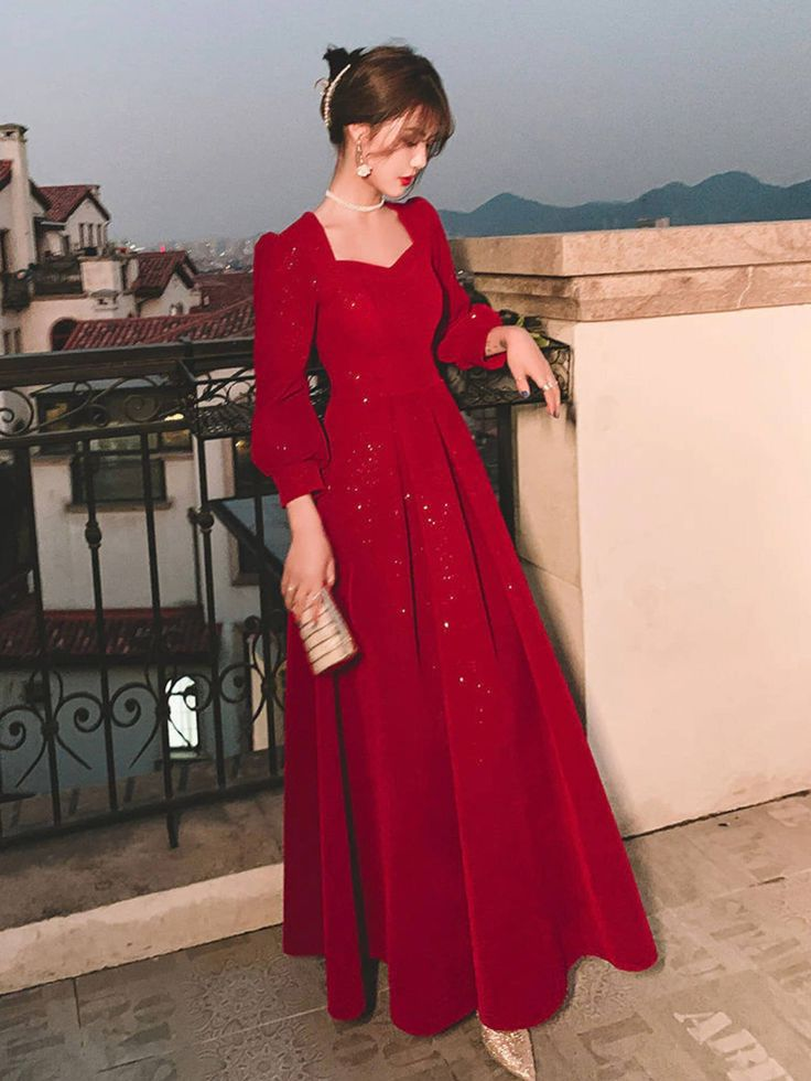 Modest red best sale dress