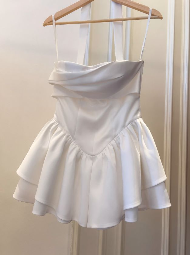 Simple White Strapless Mini Birthday Party Dress Homecoming Dress Y8815