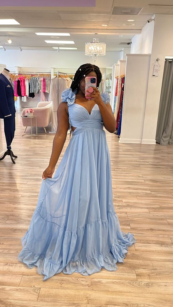 Baby blue chiffon prom dress with ruffle sleeves Y4654 Simplepromdress Baby blue chiffon prom dress with ruffle sleeves Y4654 Simplepromdress