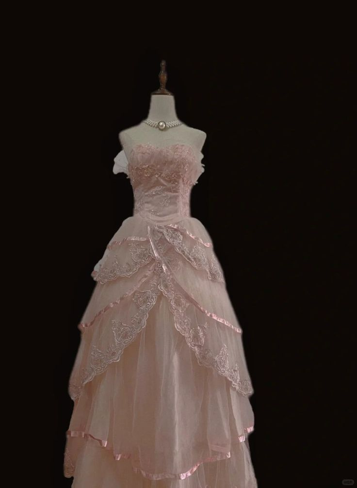 Pink Tulle With Lace Princess Party Dress, Cute Strapless Birthday Evening Dress Y8750