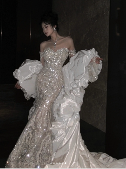 Classy Off The Shoulder Mermaid Evening Dress,White Tulle Sequin Long Party Dress Prom Dress Y8706