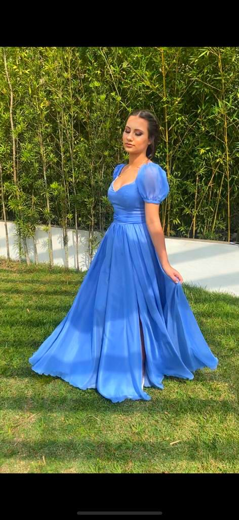 Retro A-line Blue Prom Dress with Puffy Sleeves,Backless Prom Gown Y43 – Simplepromdress Retro A-line Blue Prom Dress with Puffy Sleeves,Backless Prom Gown Y43 – Simplepromdress