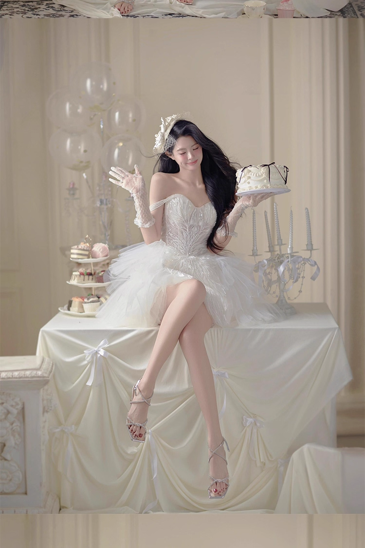 Pretty White Tulle Lace Short Formal 18th Birthday Outfits Homecoming Dress With Gloves Y9364