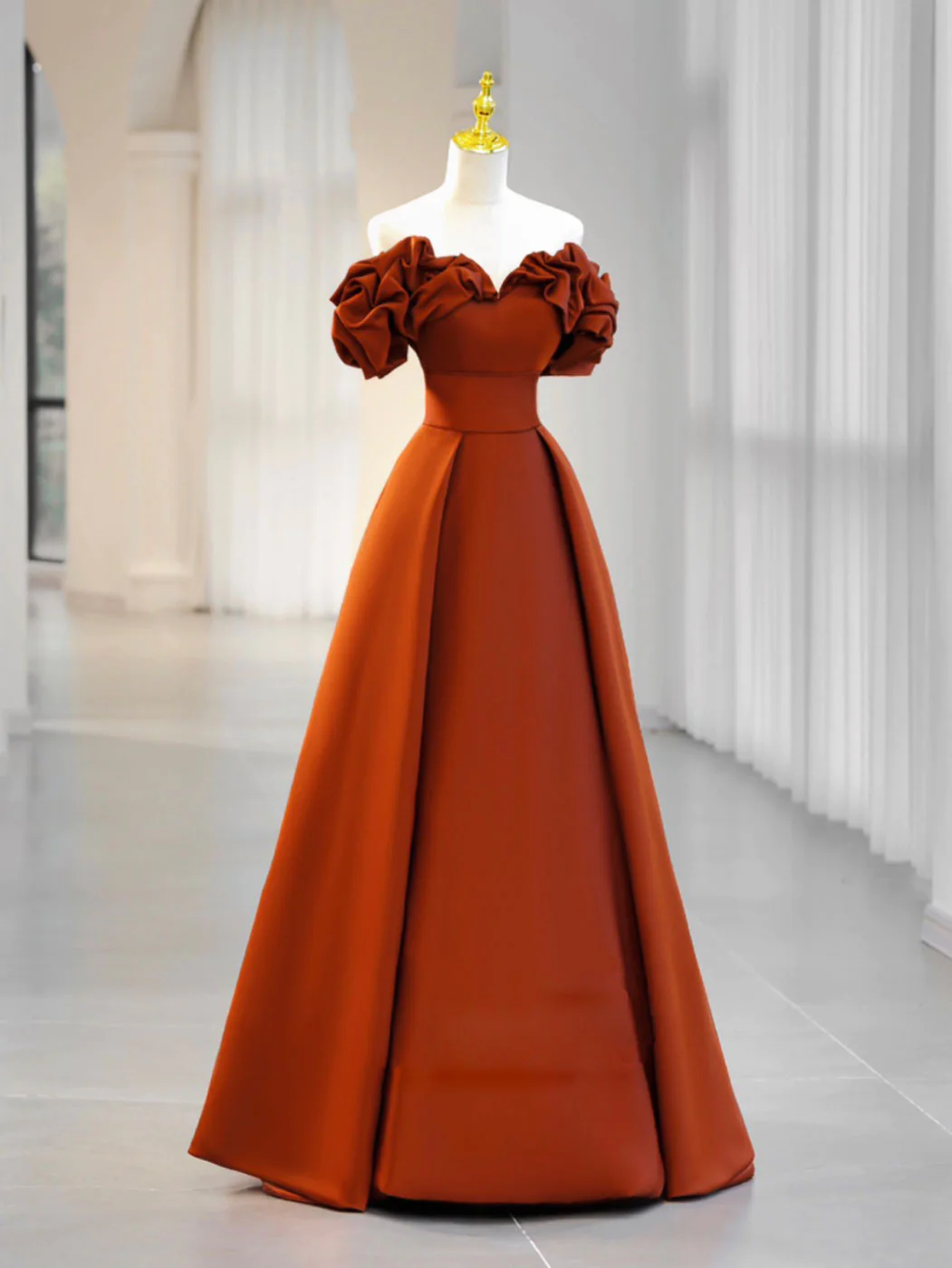 Simple A Line Satin Orange Long Prom Dress Orange Formal Evening