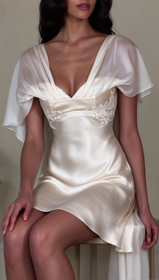 Elegant Off White Satin Appliques Short Homecoming Dress Birthday Dress SP3812