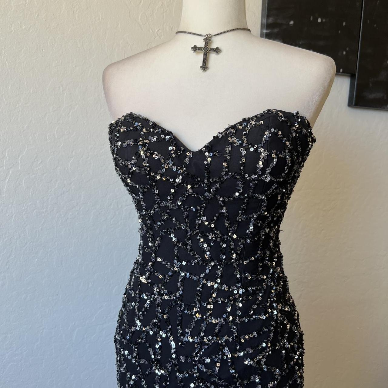 Vintage Strapless Black Sequin Sheath Cocktail Dress Short Homecoming Dress SP59