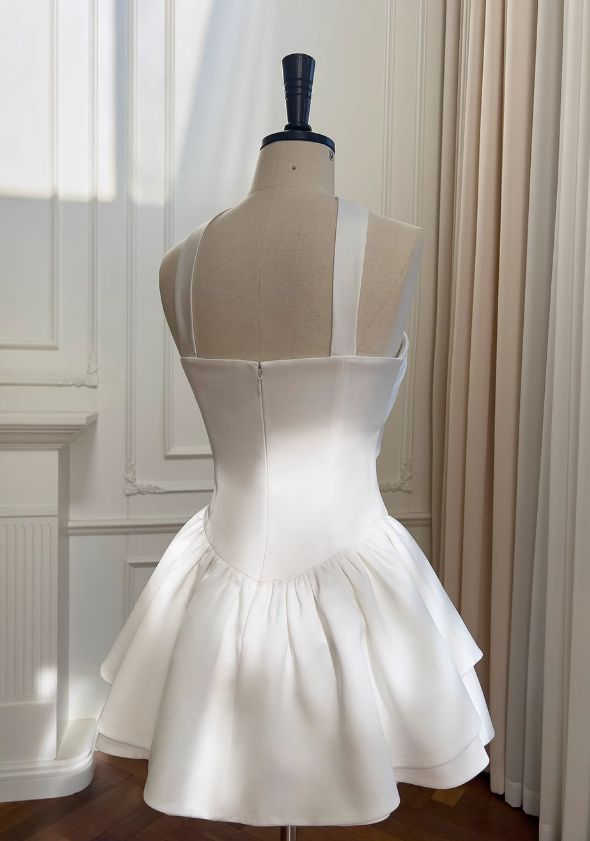 Simple White Strapless Mini Birthday Party Dress Homecoming Dress Y8815