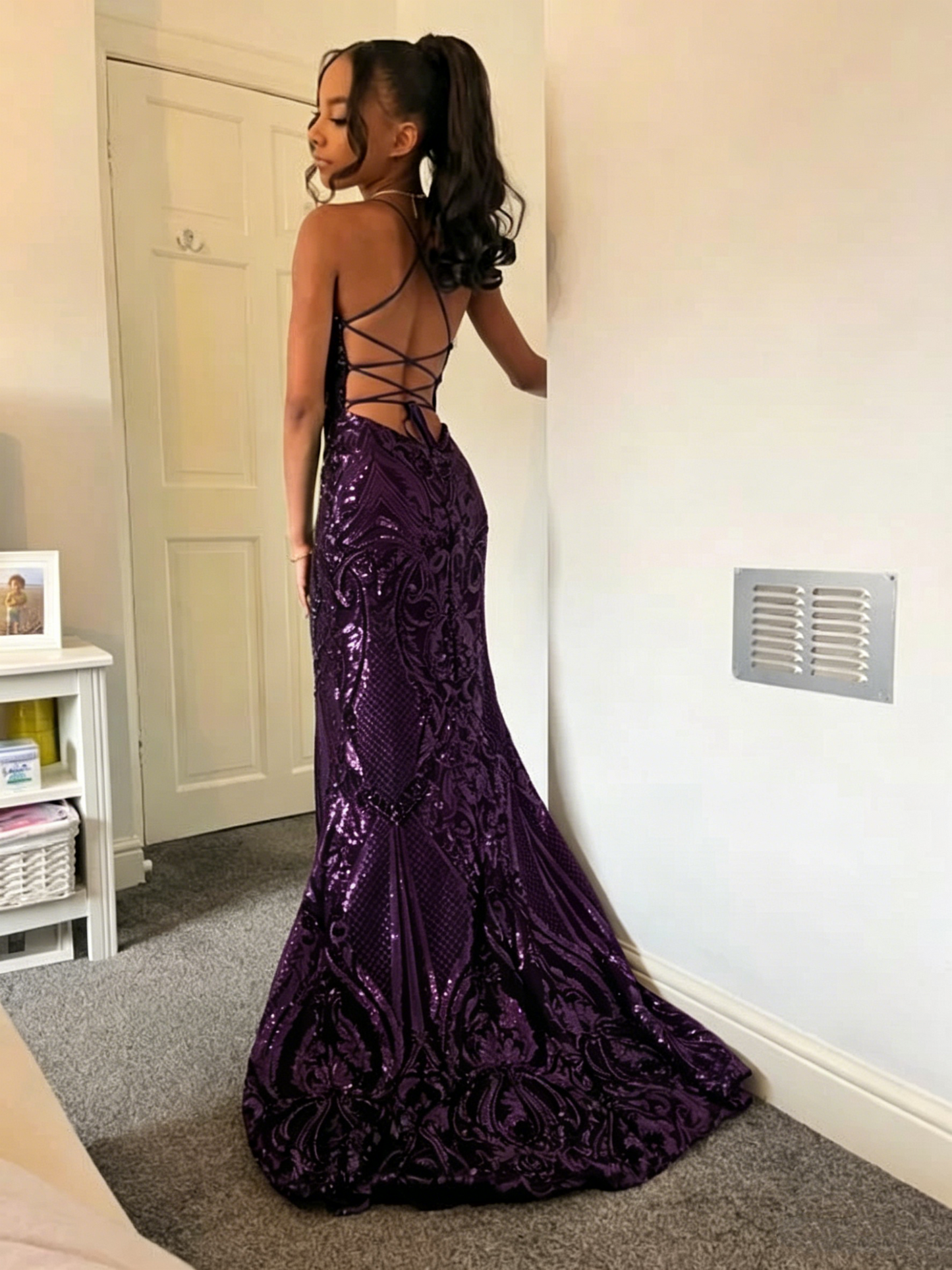 Dark Green V Neck Glitter Mermaid Long Prom Dress Party Dress Y5976