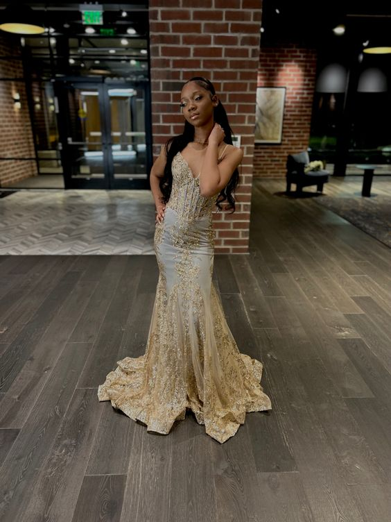 Princess Embroidered Corset Style Gold Mermaid Evening Dress Y5887 Simplepromdress Princess Embroidered Corset Style Gold Mermaid Evening Dress Y5887 Simplepromdress