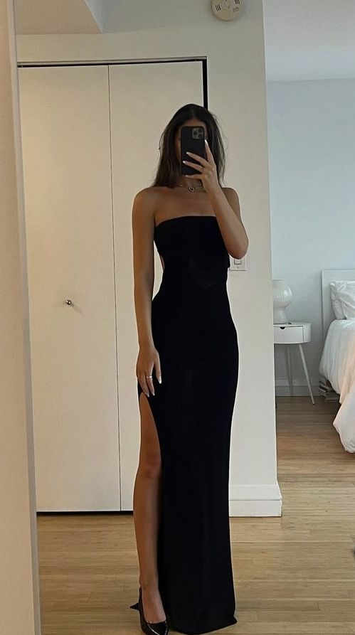 Classy Black Strapless Long Prom Dress With Split Y7254