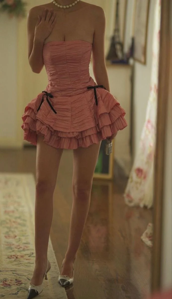 Vintage Pink Strapless Satin Pleated A Line Homecoming Dress Cocktail Dress Y8863