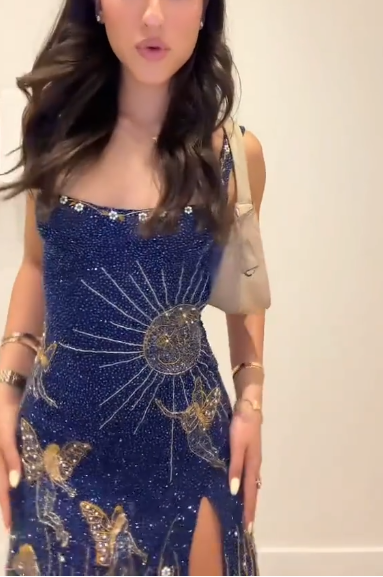 Gorgeous Navy Blue Sequin Beaded Sheath Cocktail Dress Formal Graduation Homecoming Dress Y9322
