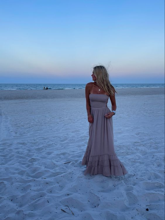 Charming Strapless A-line Beach Dress,Long Evening Dress Y6928