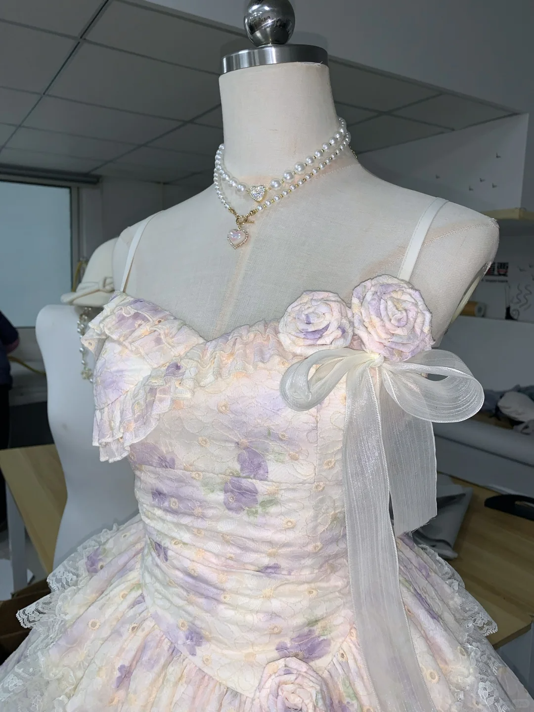 Cute Spaghetti Straps Lilac Print Floral Layered A Line Birthday Outfits Formal Homecoming Dress Y9182