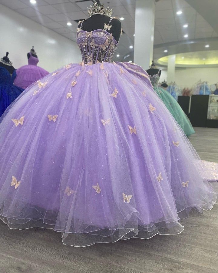 Purple Tulle Ball Gown With Butterflies,Sweet 16 Dress,Purple Princess –  Simplepromdress