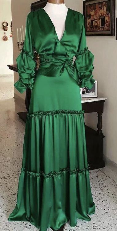 Vintage Emerald Green Long Sleeves Evening Dress,Emerald Green Evening Gown Y5237