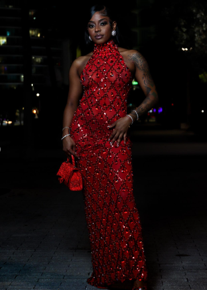 Gorgeous Halter Red Satin Sequin Beaded Sheath Long Evening Dress Birthday Party Gown Y9822
