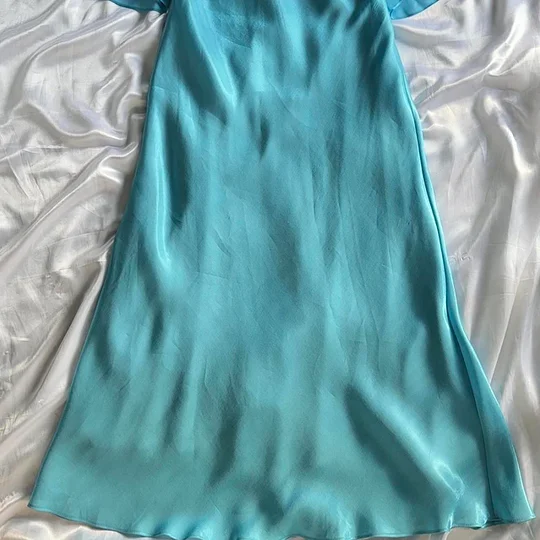 Classy Blue Spaghetti Straps Satin Chiffon Long Prom Dress Evening Dress Y9770