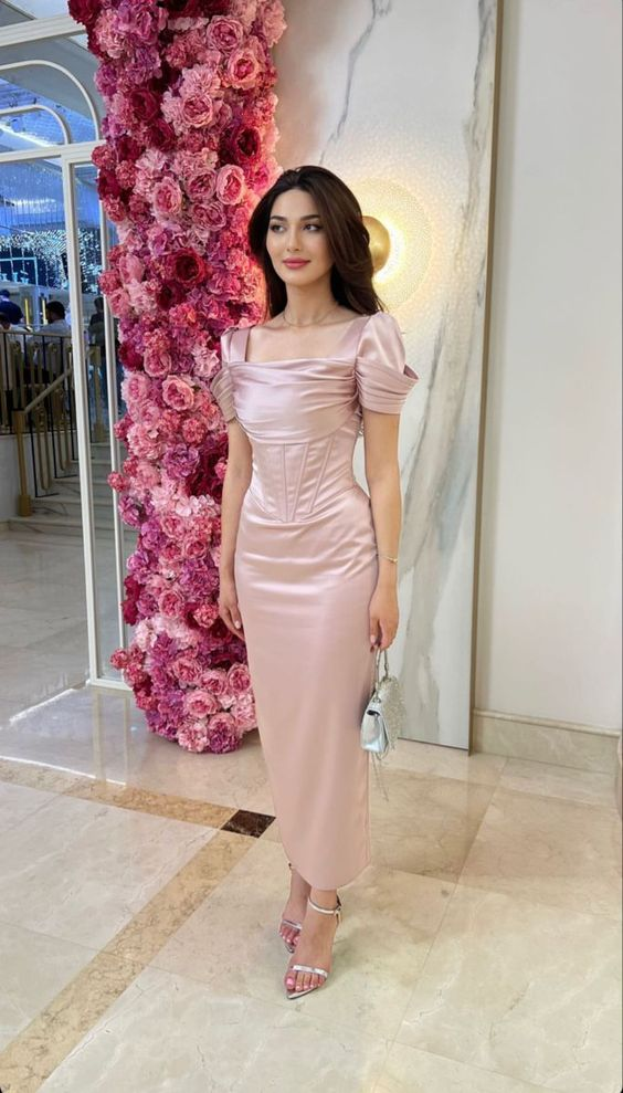 Classy Pink Satin Long Prom Dress,Pink Bridesmaid Dress Y2651
