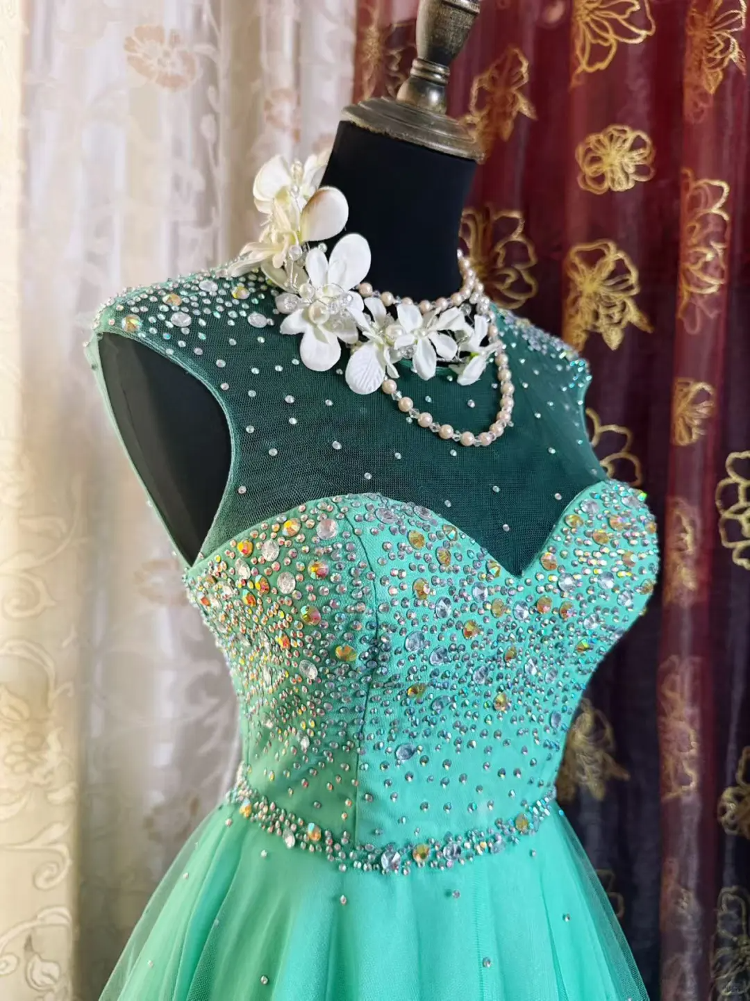 Gorgeous Green Tulle Beaded A Line Short Homecoming Dress Formal Birthday Outfits Y9471