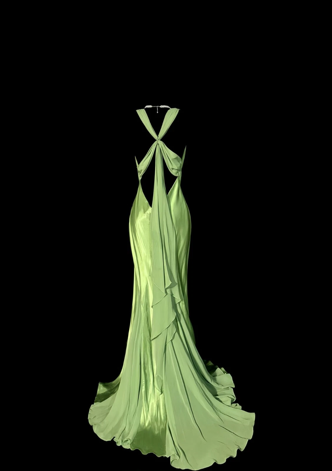 Gorgeous Temperament Green Prom Dress Satin V-Neck Backless Pleated Evening Dress Y8767