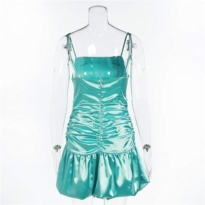New mint green tight skirt sexy pleated skirt high waist pleated satin dress,short homecoming dress Y1903