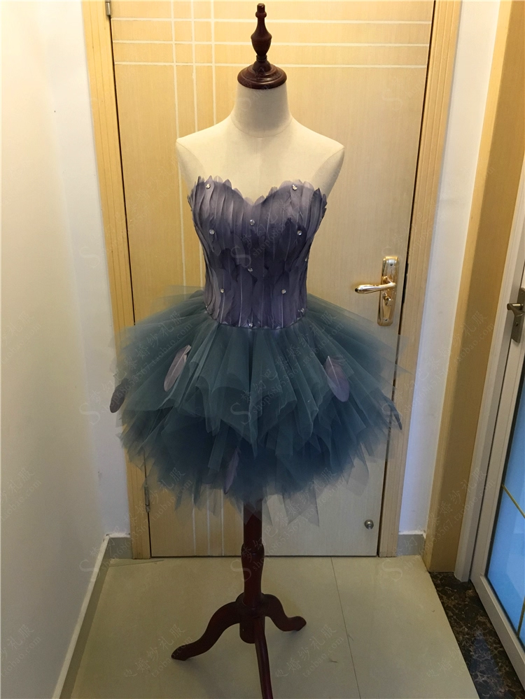 Vintage Strapless Blue Tulle Feathers A Line Short 20th Birthday Outfits Formal Homecoming Dress Y9561