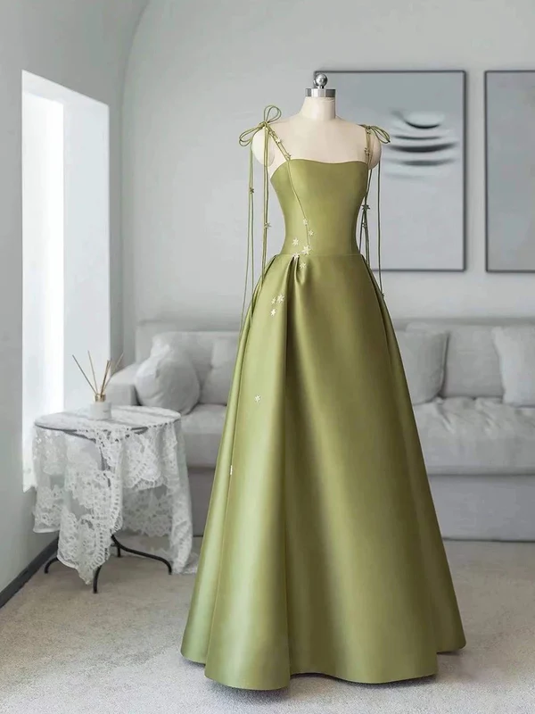 Spaghetti Straps Satin Prom Dress A-line Simple Floor Length Evening Gown Y7011